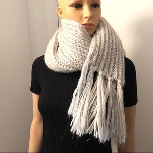 Oversized knit white silver metallic scarf